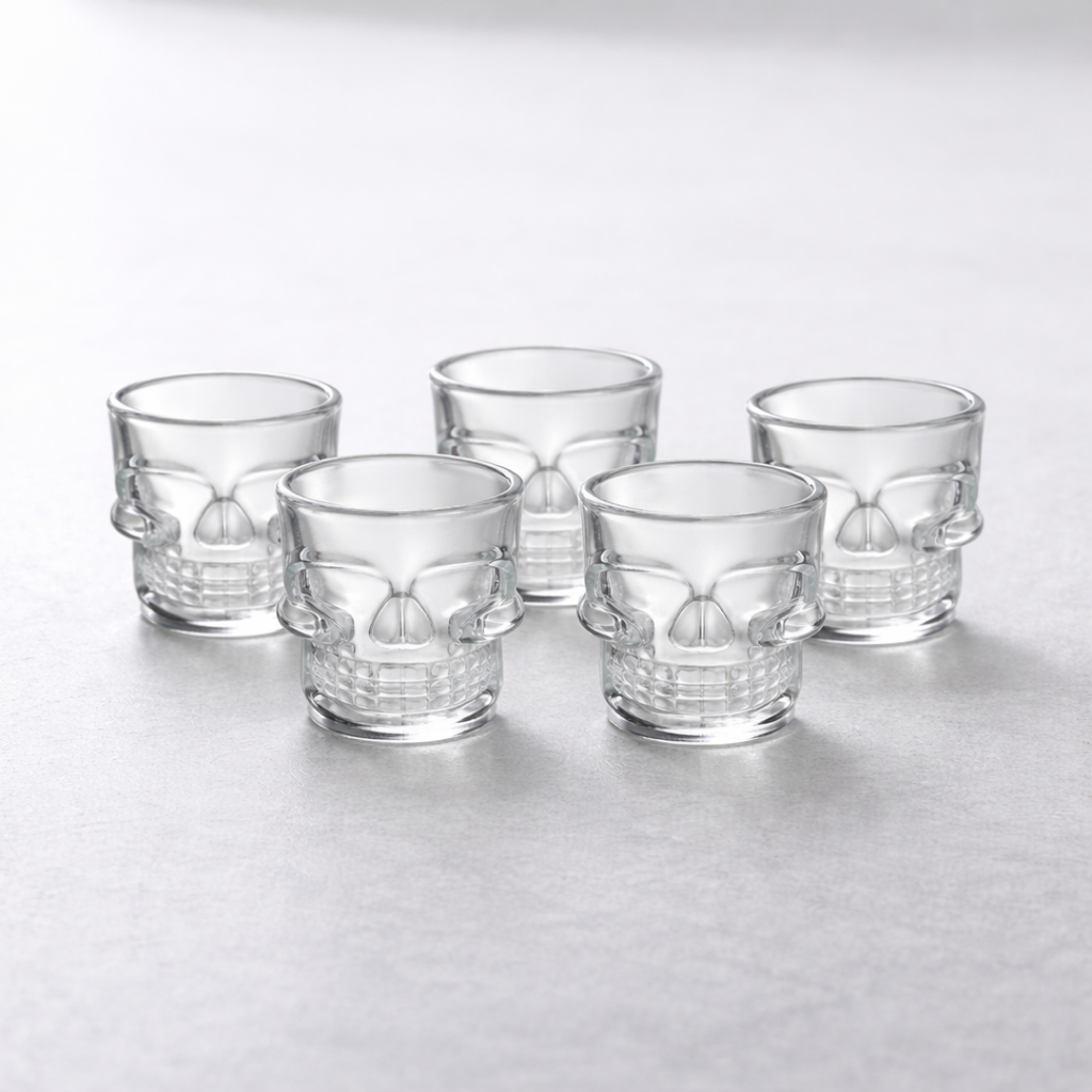 Vaso Calavera de Vidrio | Caja con 12 Piezas | Ideal para Velas, Shots y Decoración Temática