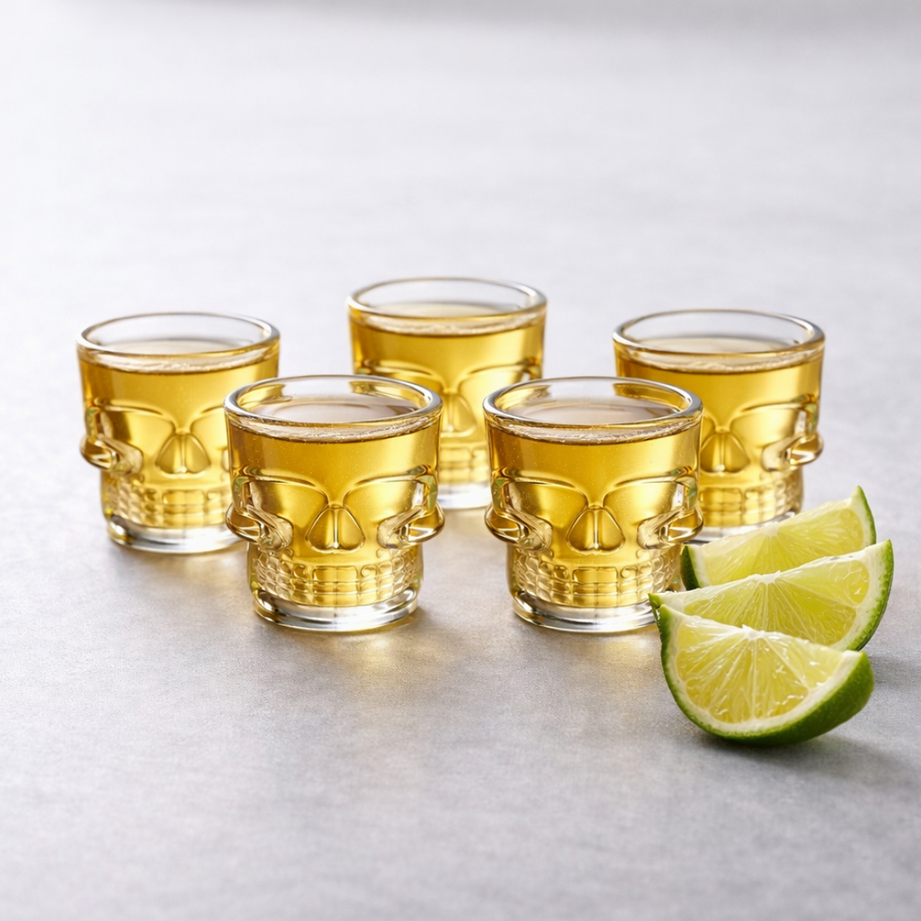 Vaso Calavera de Vidrio | Caja con 12 Piezas | Ideal para Velas, Shots y Decoración Temática