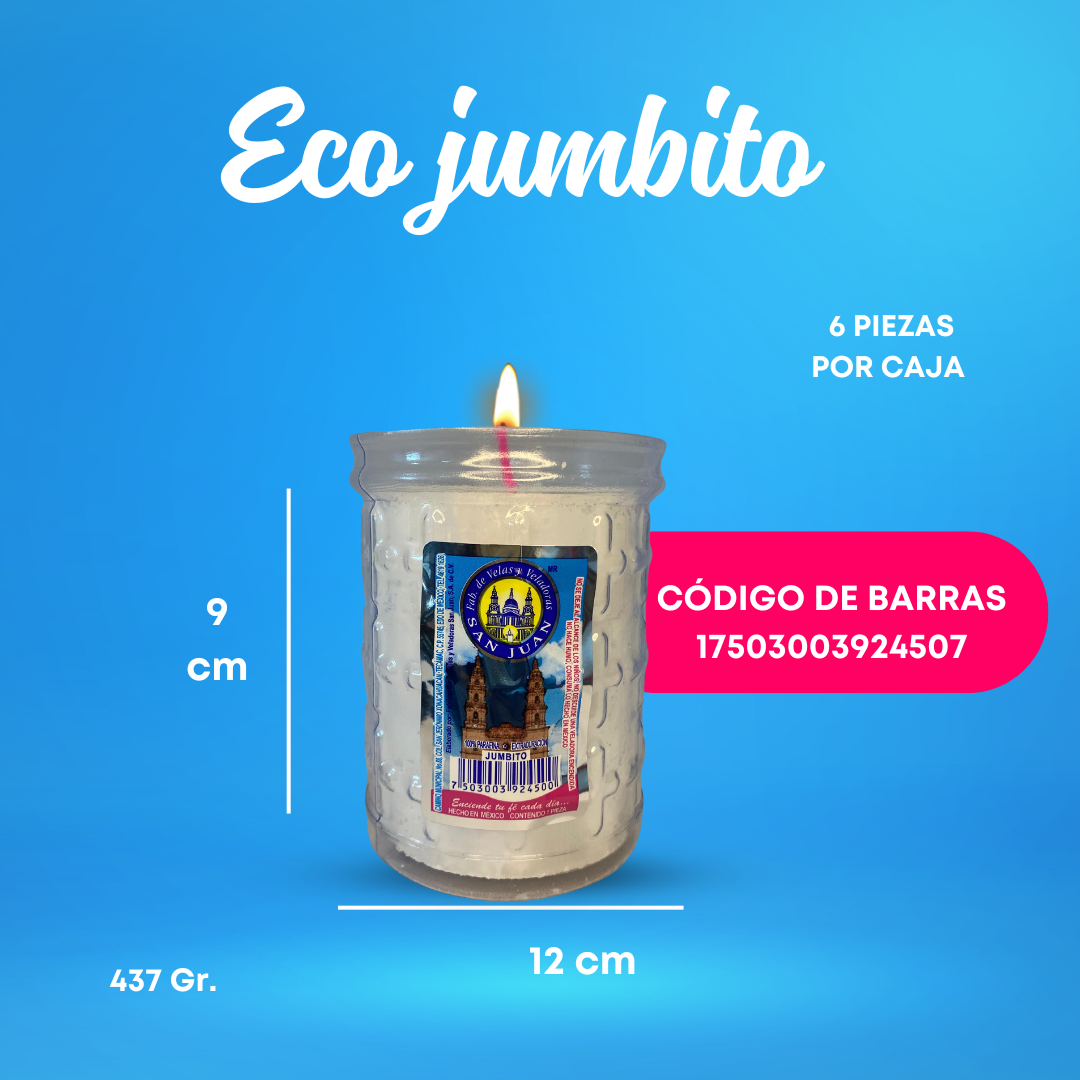 CAJA DE VELADORA ECOLÓGICA JUMBITO CON 6 PZ | VELADORA SAN JUAN