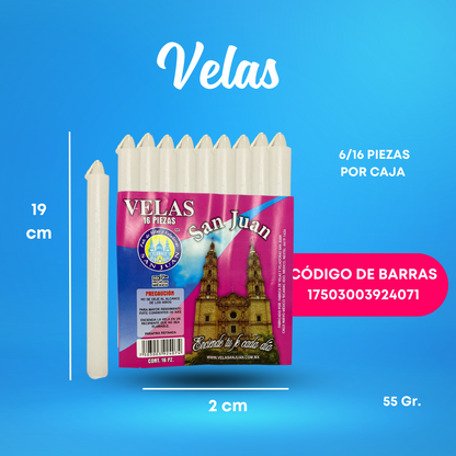 CAJA DE VELAS APAGÓN 6PAQ DE 16PZ | VELADORA SAN JUAN