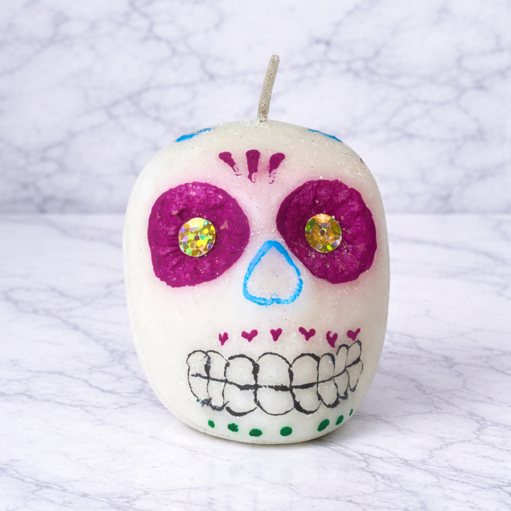 Vela Calavera Decorativa 💀 | Día de Muertos | Diseño Artesanal | Veladoras San Juan