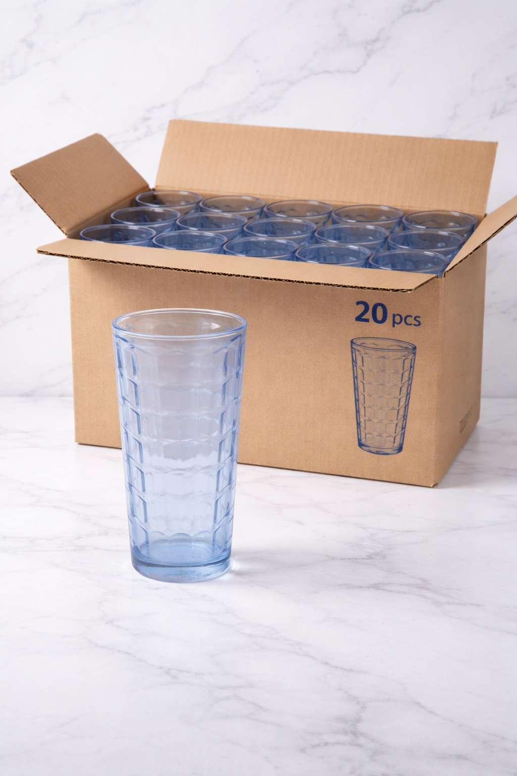 Vasos de Vidrio Azul | Caja con 20 Piezas | Diseño Elegante y Uso Versátil