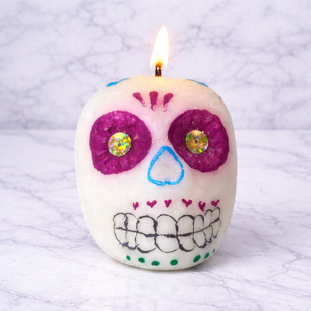 Vela Calavera Decorativa 💀 | Día de Muertos | Diseño Artesanal | Veladoras San Juan