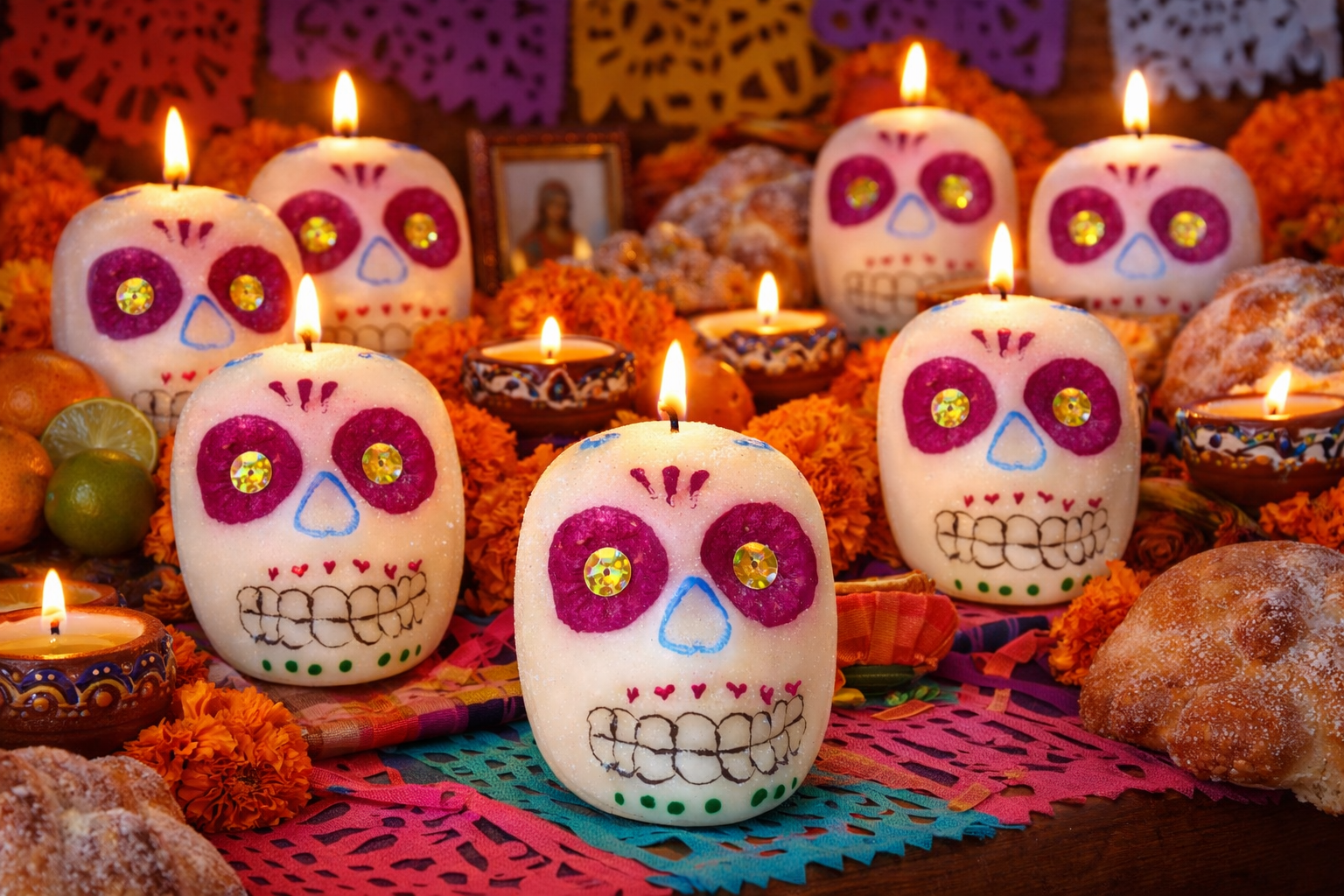 Vela Calavera Decorativa 💀 | Día de Muertos | Diseño Artesanal | Veladoras San Juan