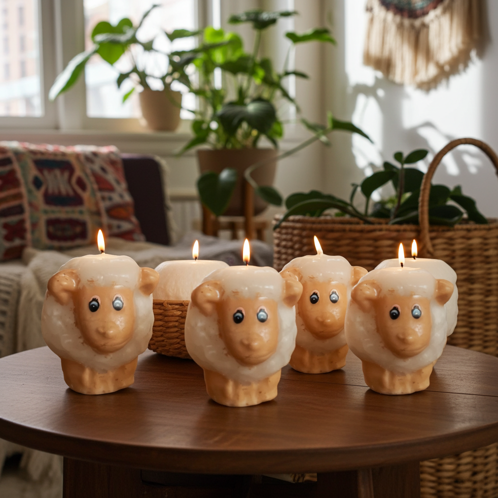 Veladoras De Fin De Año, Borregos, Votivas Aromáticas, 6 Exhibidores (72 Pzas)